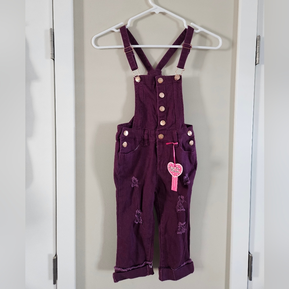 Cutie patootie girls new overall bibs purple distressed gold buttons 4t 4 plum